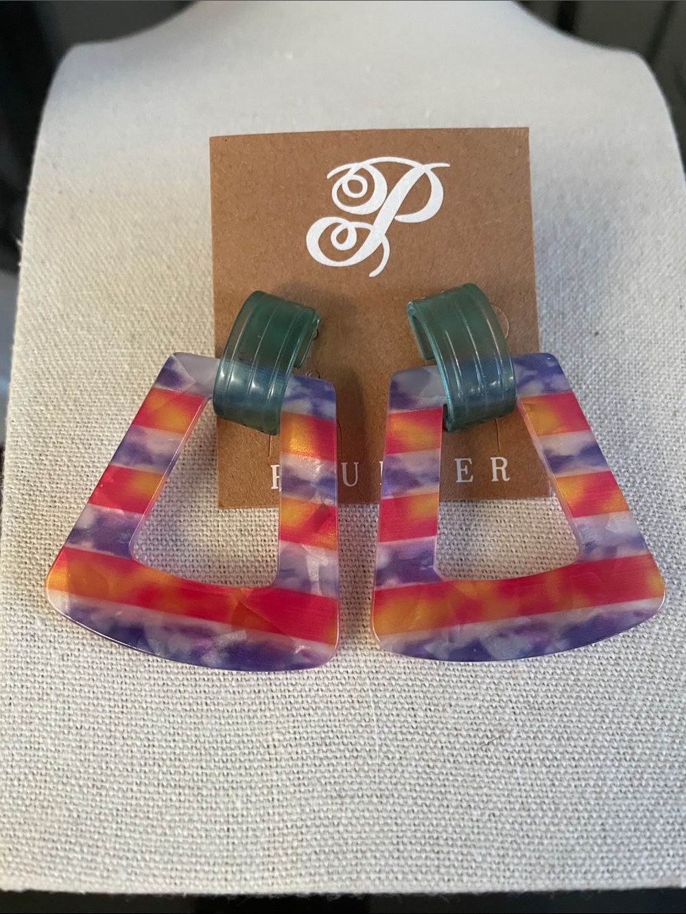 Plunder Colorful Striped Geometric Drop Earrings - Multicolor